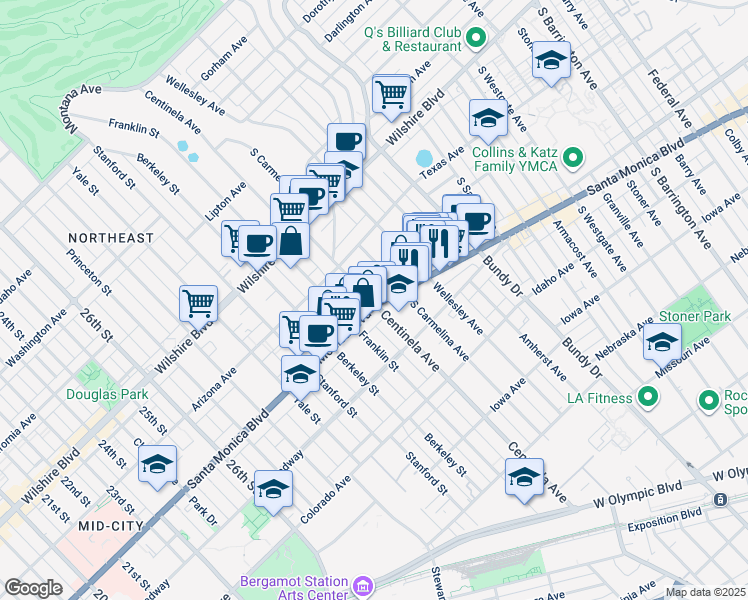 map of restaurants, bars, coffee shops, grocery stores, and more near 1326 Centinela Avenue in Los Angeles