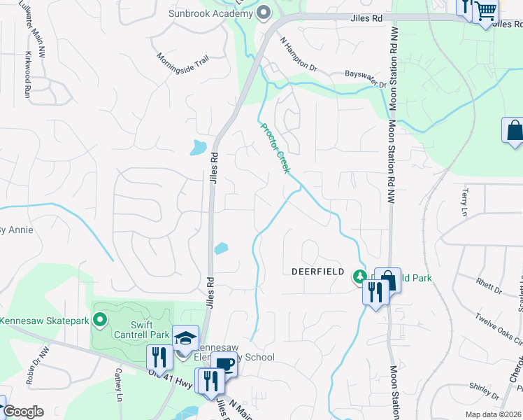 map of restaurants, bars, coffee shops, grocery stores, and more near 2664 McGuire Drive in Kennesaw