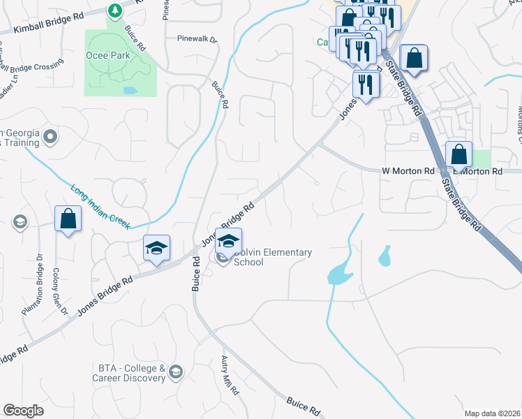 map of restaurants, bars, coffee shops, grocery stores, and more near 470 Edgehill Place in Alpharetta