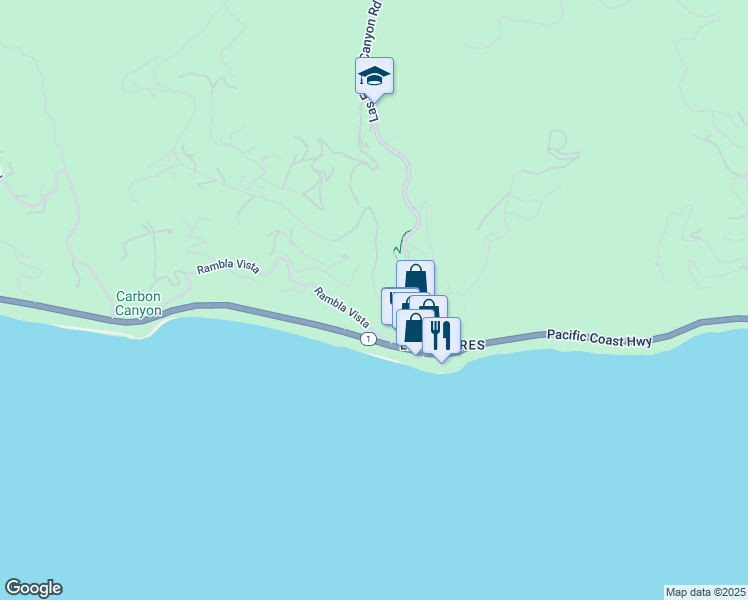 map of restaurants, bars, coffee shops, grocery stores, and more near 3858 Rambla Orienta in Malibu