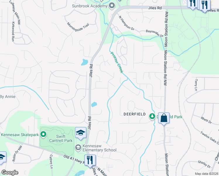 map of restaurants, bars, coffee shops, grocery stores, and more near 2664 McGuire Drive in Kennesaw