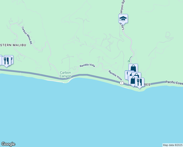 map of restaurants, bars, coffee shops, grocery stores, and more near 21555 Pacific Coast Highway in Malibu