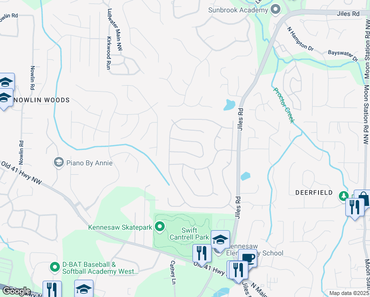 map of restaurants, bars, coffee shops, grocery stores, and more near 2880 Cressington Bend Northwest in Kennesaw