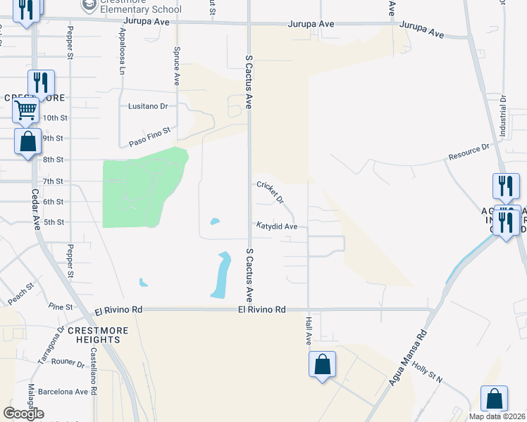 map of restaurants, bars, coffee shops, grocery stores, and more near 19338 Cricket Court in Bloomington