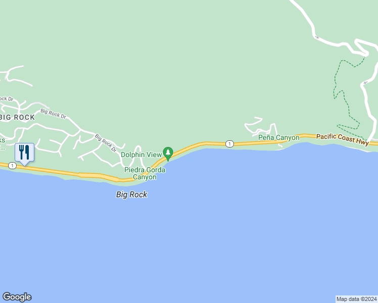 map of restaurants, bars, coffee shops, grocery stores, and more near 19706 California 1 in Malibu