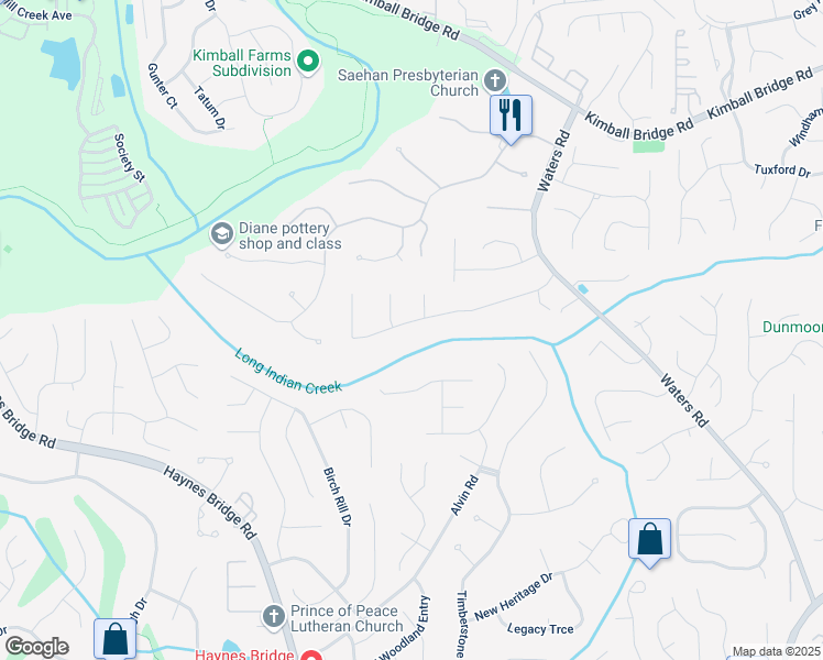 map of restaurants, bars, coffee shops, grocery stores, and more near 3295 Waters Mill Drive in Alpharetta