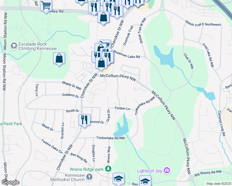 map of restaurants, bars, coffee shops, grocery stores, and more near 3539 Kennesaw Station Drive in Kennesaw