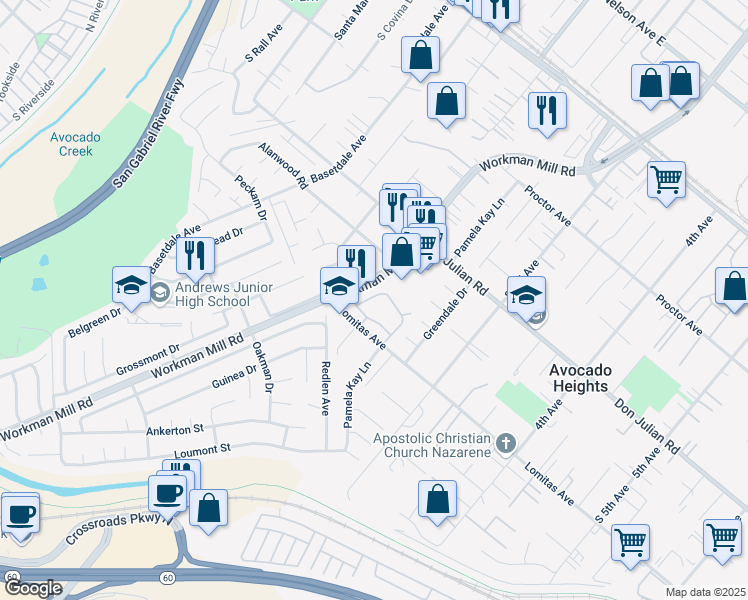 map of restaurants, bars, coffee shops, grocery stores, and more near in Los Angeles County