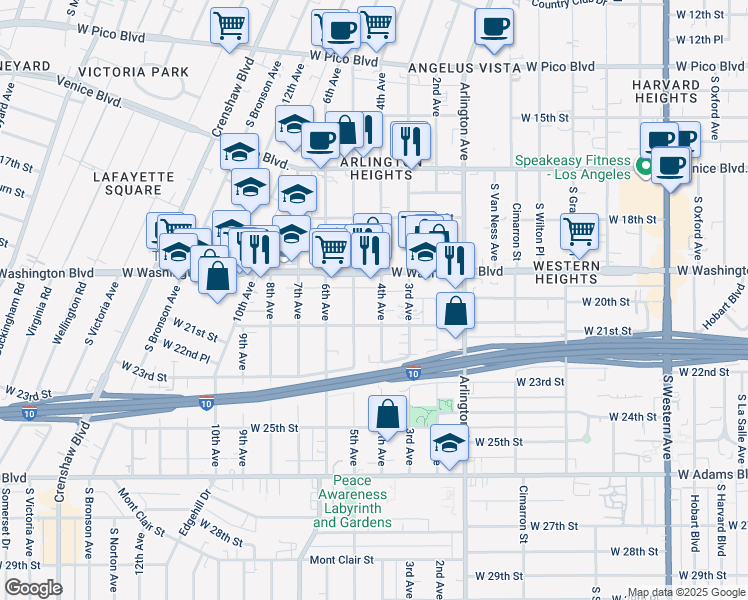 map of restaurants, bars, coffee shops, grocery stores, and more near 1911 4th Avenue in Los Angeles