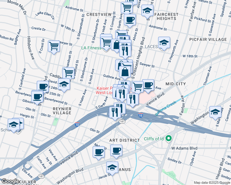 map of restaurants, bars, coffee shops, grocery stores, and more near in Los Angeles