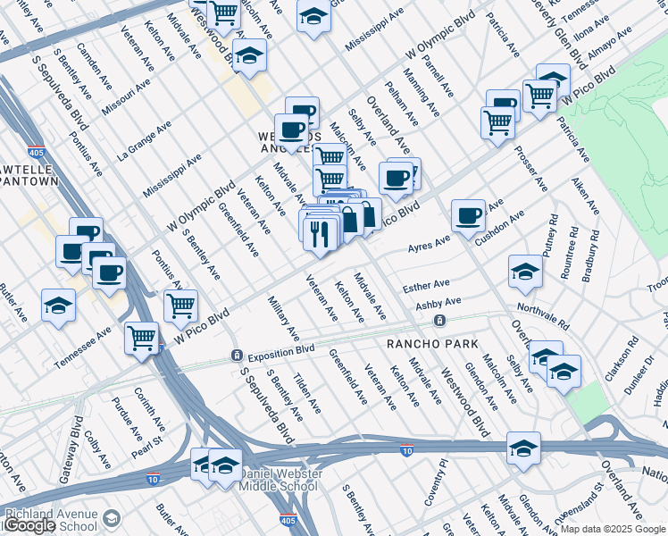 map of restaurants, bars, coffee shops, grocery stores, and more near in Los Angeles
