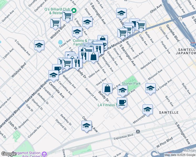 map of restaurants, bars, coffee shops, grocery stores, and more near 1606 Brockton Avenue in Los Angeles