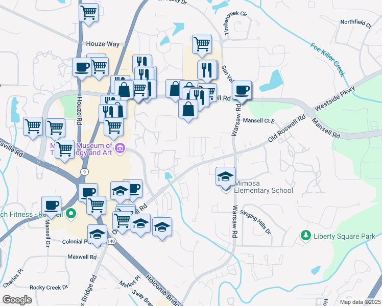 map of restaurants, bars, coffee shops, grocery stores, and more near 820 Kenway Avenue in Roswell