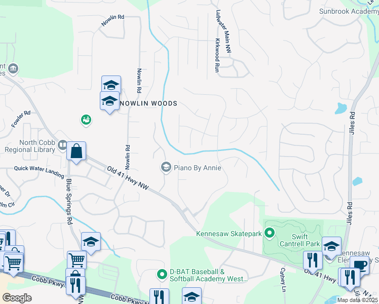 map of restaurants, bars, coffee shops, grocery stores, and more near 3031 Donamire Court Northwest in Kennesaw