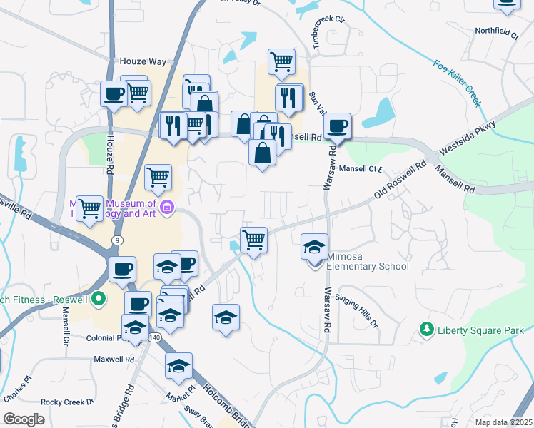 map of restaurants, bars, coffee shops, grocery stores, and more near 820 Kenway Avenue in Roswell