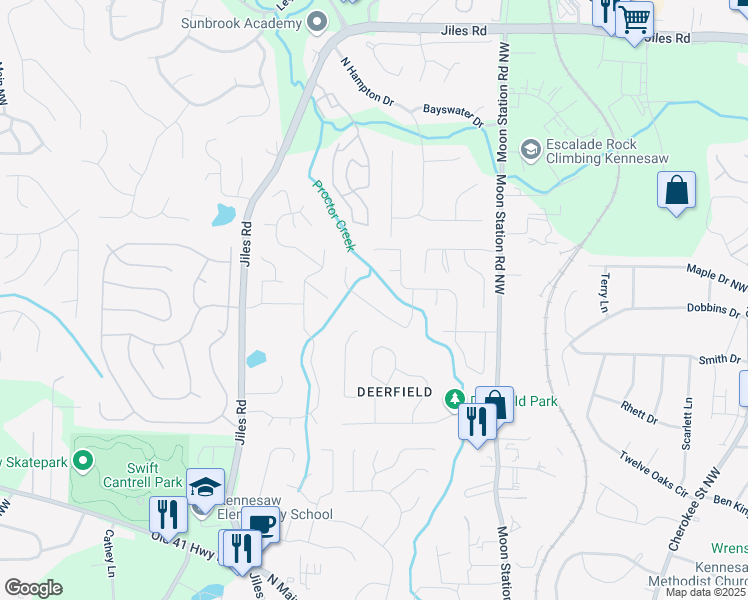 map of restaurants, bars, coffee shops, grocery stores, and more near 2114 Lindley Lane in Kennesaw