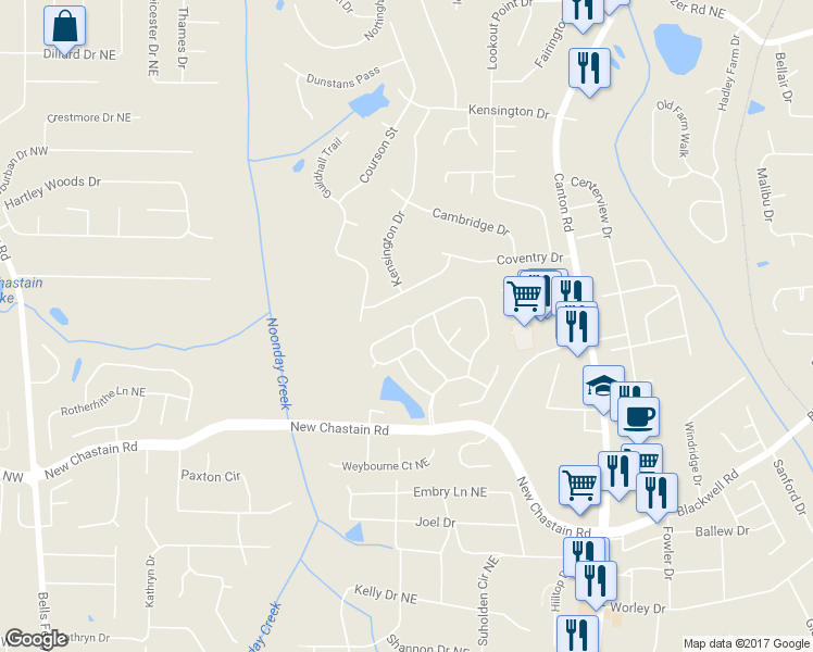map of restaurants, bars, coffee shops, grocery stores, and more near 3527 Chastain Glen Lane in Marietta