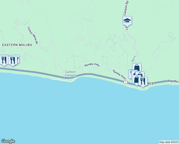 map of restaurants, bars, coffee shops, grocery stores, and more near 21604 Paseo Serra in Malibu