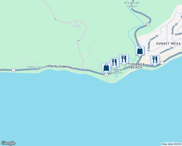 map of restaurants, bars, coffee shops, grocery stores, and more near 2 Pacific Coast Highway in Malibu
