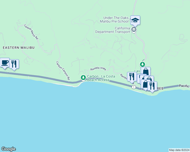 map of restaurants, bars, coffee shops, grocery stores, and more near 21625 Pacific Coast Highway in Malibu