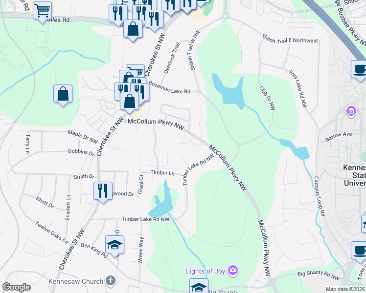 map of restaurants, bars, coffee shops, grocery stores, and more near 5 Duffers Court in Kennesaw