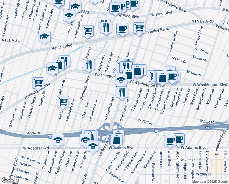 map of restaurants, bars, coffee shops, grocery stores, and more near 2006 South Orange Drive in Los Angeles