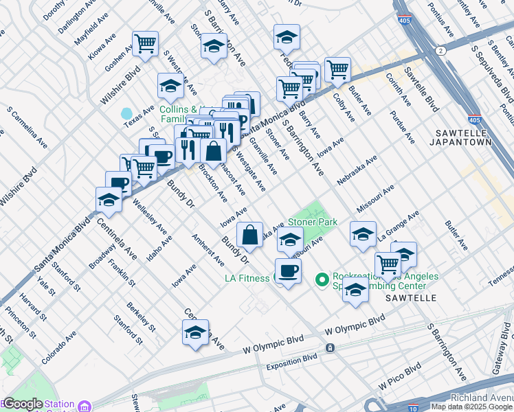 map of restaurants, bars, coffee shops, grocery stores, and more near in Los Angeles
