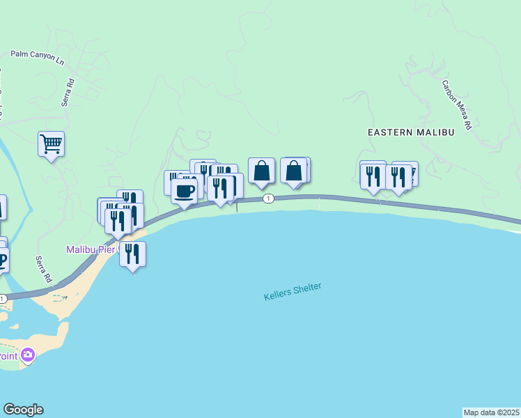 map of restaurants, bars, coffee shops, grocery stores, and more near 22626 Pacific Coast Highway in Malibu