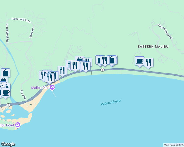 map of restaurants, bars, coffee shops, grocery stores, and more near 22664 Pacific Coast Highway in Malibu