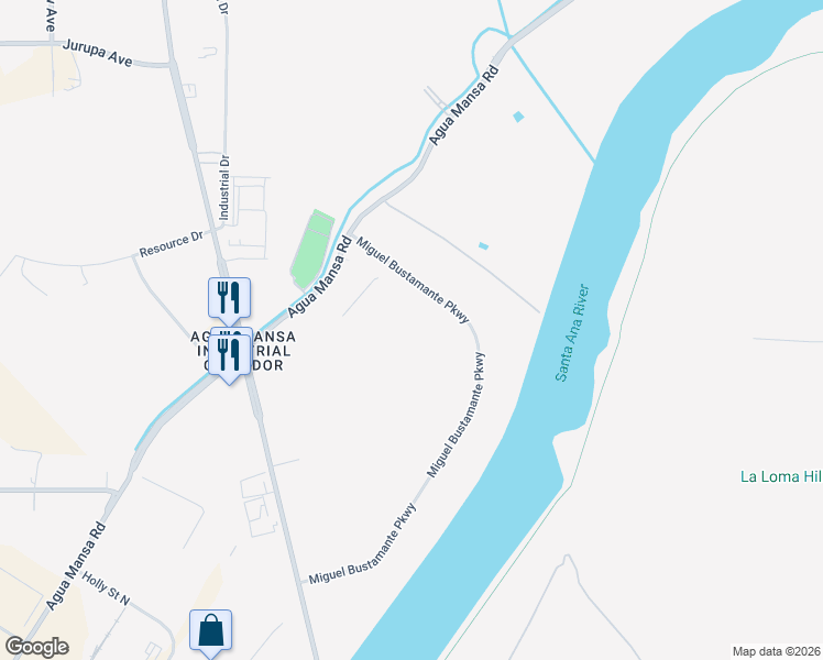 map of restaurants, bars, coffee shops, grocery stores, and more near 2063 Miguel Bustamante Parkway in Colton