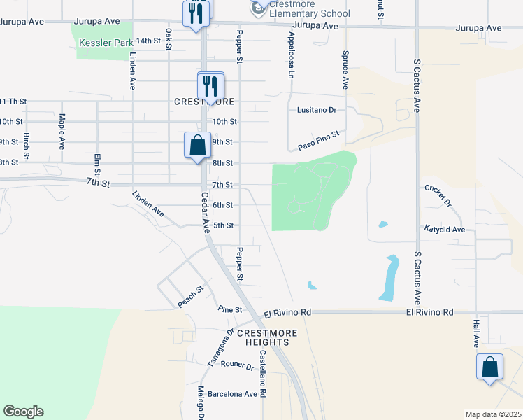 map of restaurants, bars, coffee shops, grocery stores, and more near 18859 6th Street in Bloomington