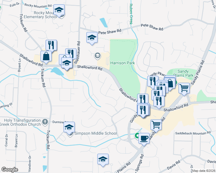 map of restaurants, bars, coffee shops, grocery stores, and more near 2665 Bonaire Terrace in Marietta