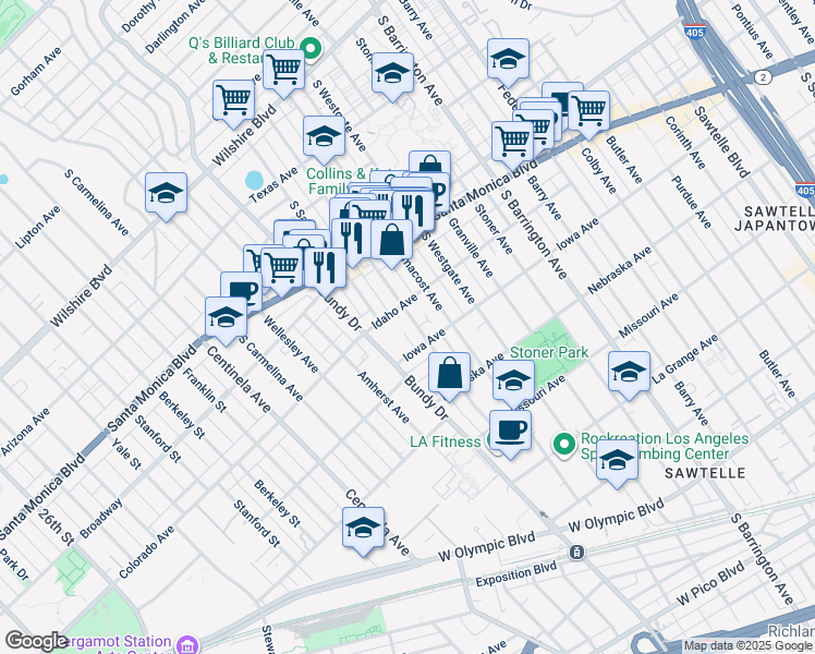 map of restaurants, bars, coffee shops, grocery stores, and more near 1606 Brockton Avenue in Los Angeles