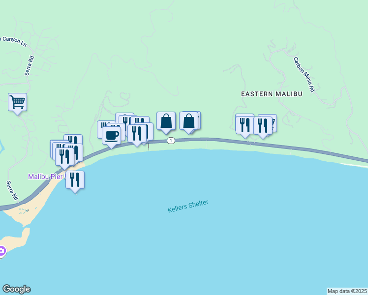 map of restaurants, bars, coffee shops, grocery stores, and more near 22548 Pacific Coast Highway in Malibu