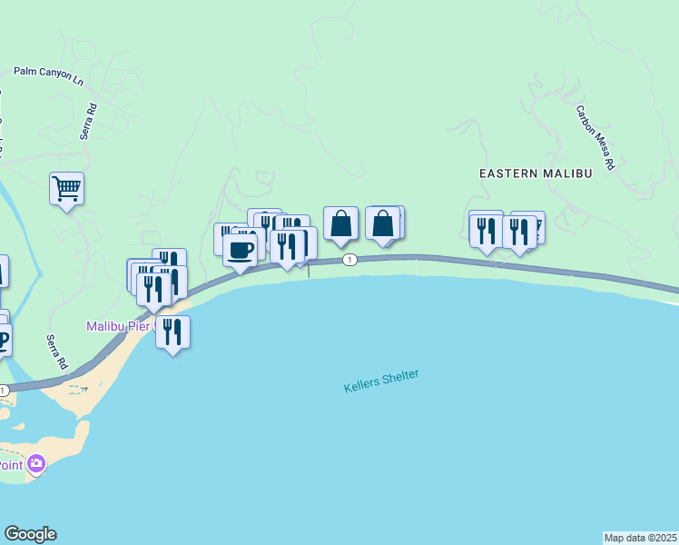 map of restaurants, bars, coffee shops, grocery stores, and more near 22626 Pacific Coast Highway in Malibu
