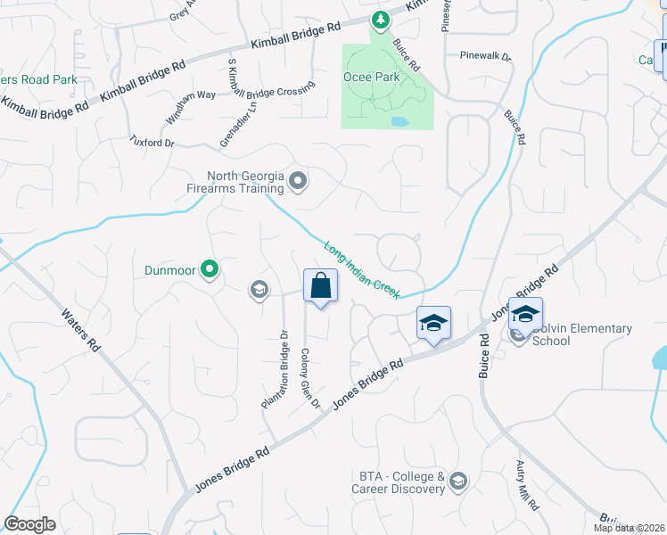 map of restaurants, bars, coffee shops, grocery stores, and more near 4085 Brooks Bridge Crossing in Alpharetta