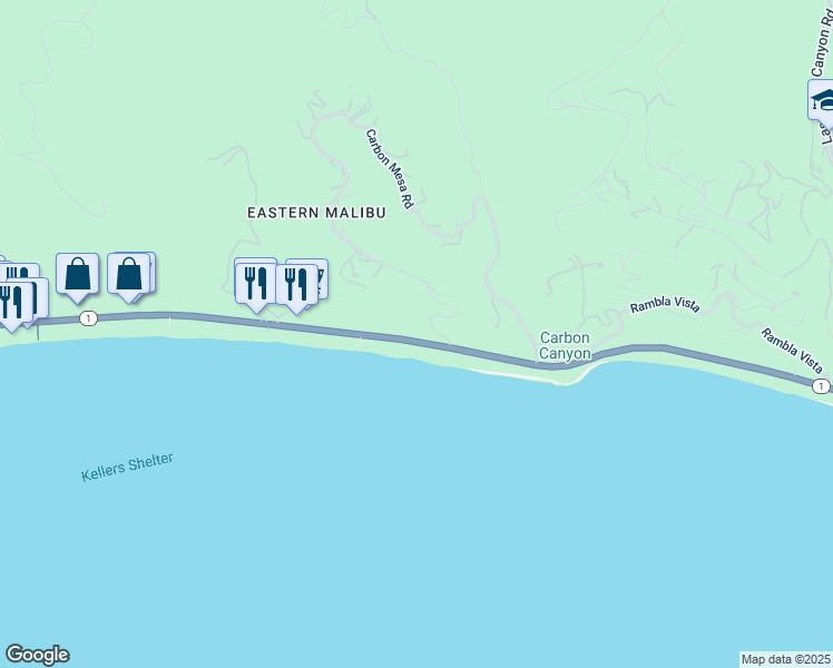 map of restaurants, bars, coffee shops, grocery stores, and more near 22041 Pacific Coast Highway in Malibu
