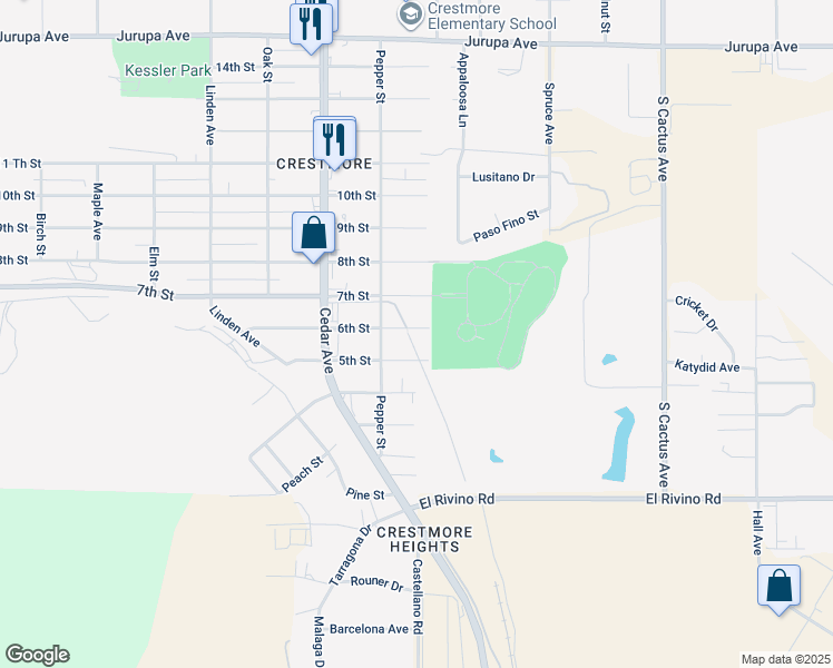 map of restaurants, bars, coffee shops, grocery stores, and more near 18859 6th Street in Bloomington