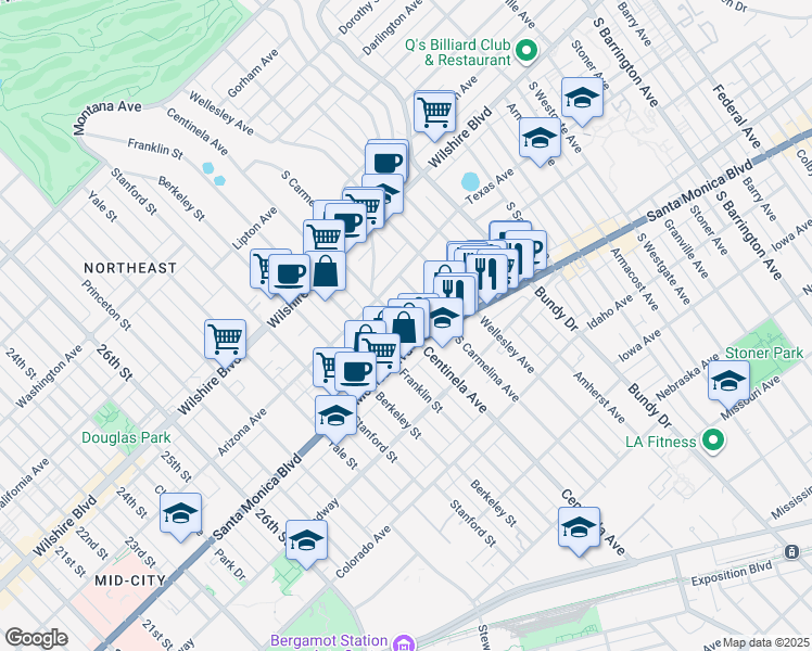 map of restaurants, bars, coffee shops, grocery stores, and more near 1326 Centinela Avenue in Los Angeles