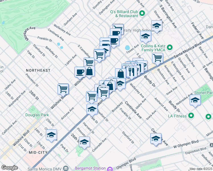 map of restaurants, bars, coffee shops, grocery stores, and more near 1326 Centinela Avenue in Los Angeles