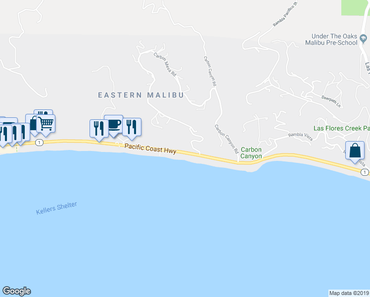 map of restaurants, bars, coffee shops, grocery stores, and more near 22007 Pacific Coast Highway in Malibu