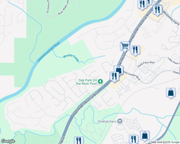 map of restaurants, bars, coffee shops, grocery stores, and more near 1559 Clydesdale Court in Suwanee