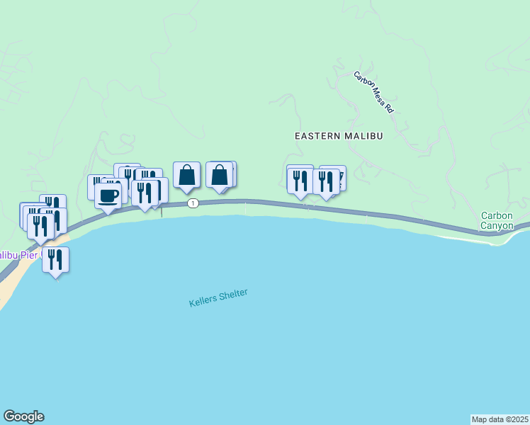 map of restaurants, bars, coffee shops, grocery stores, and more near 22416 Pacific Coast Highway in Malibu