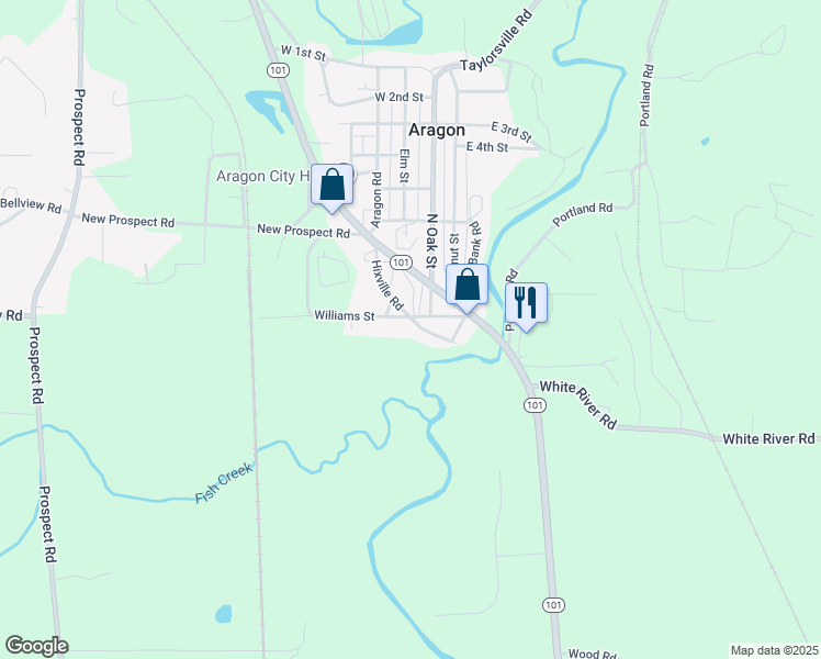 map of restaurants, bars, coffee shops, grocery stores, and more near 73 Williams Street in Aragon