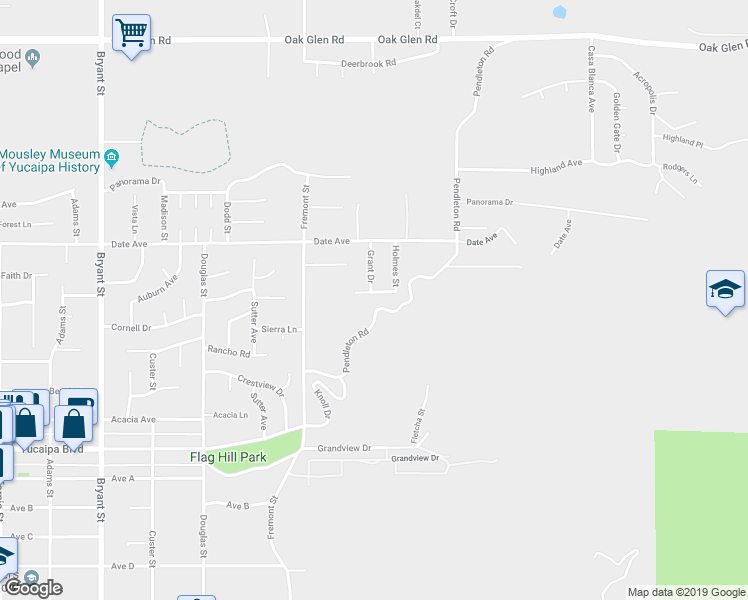 map of restaurants, bars, coffee shops, grocery stores, and more near 35841 Cornell Drive in Yucaipa