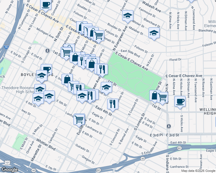 map of restaurants, bars, coffee shops, grocery stores, and more near 124 Rivera Court in Los Angeles
