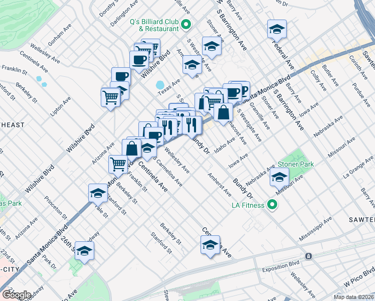 map of restaurants, bars, coffee shops, grocery stores, and more near 12203 West Ohio Avenue in Los Angeles
