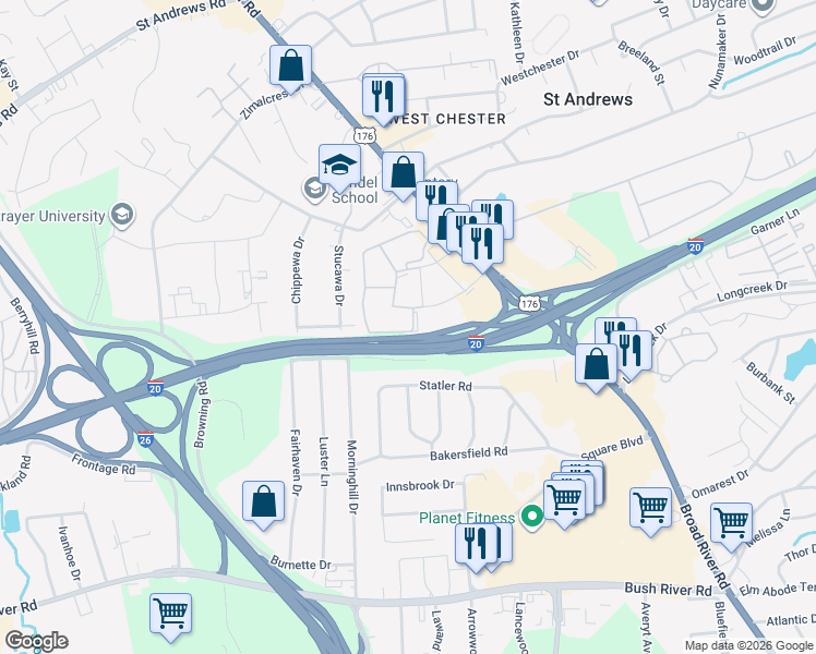 map of restaurants, bars, coffee shops, grocery stores, and more near 808 Old Manor Road in Columbia
