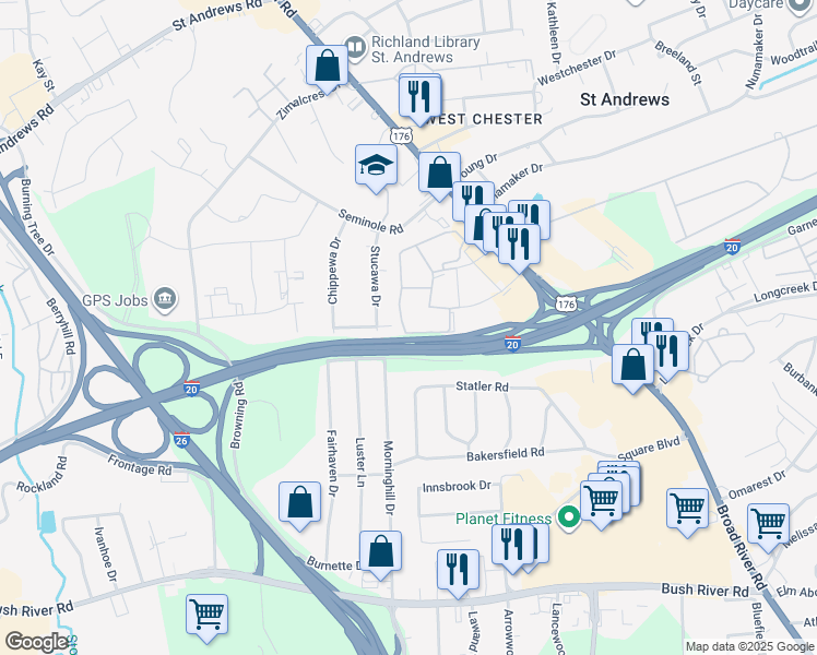 map of restaurants, bars, coffee shops, grocery stores, and more near in Columbia