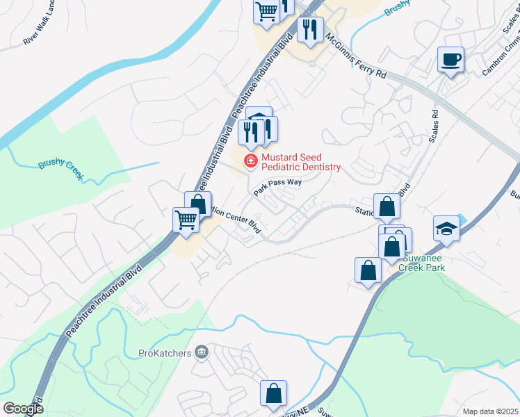 map of restaurants, bars, coffee shops, grocery stores, and more near 3990 Station Way Northwest in Suwanee